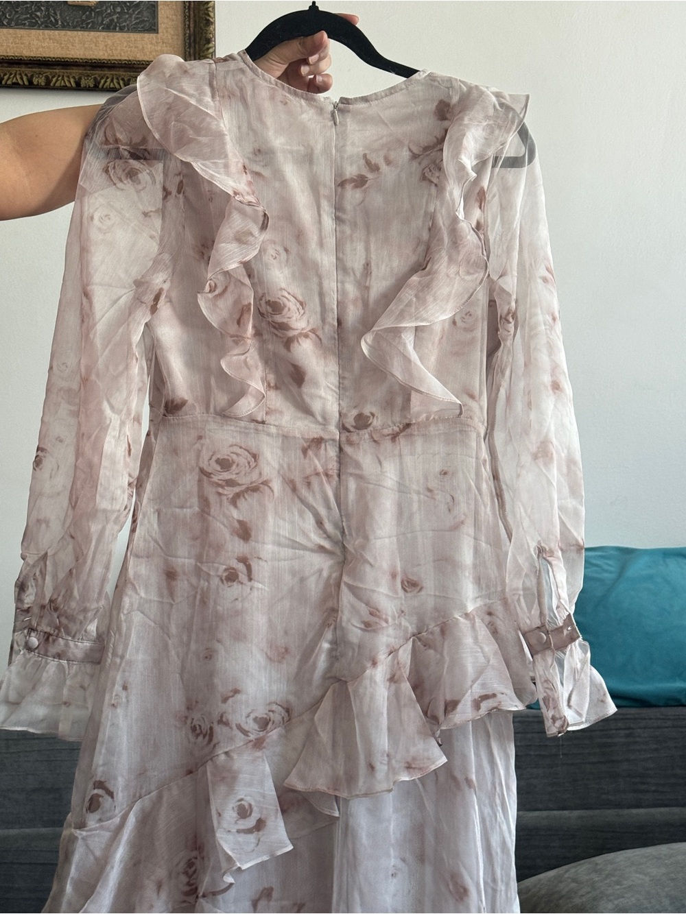 Romantic Floral Ruffle Maxi Dress in Light Beige - Picture 8 of 8